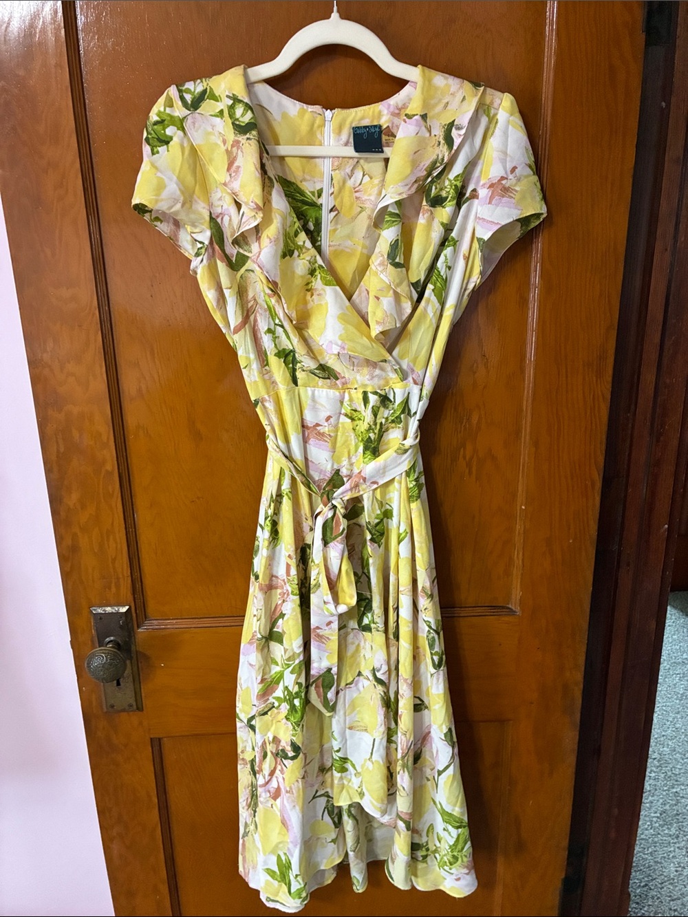 #17 - Gabby Skye Floral Yellow Wrap Midi Dress